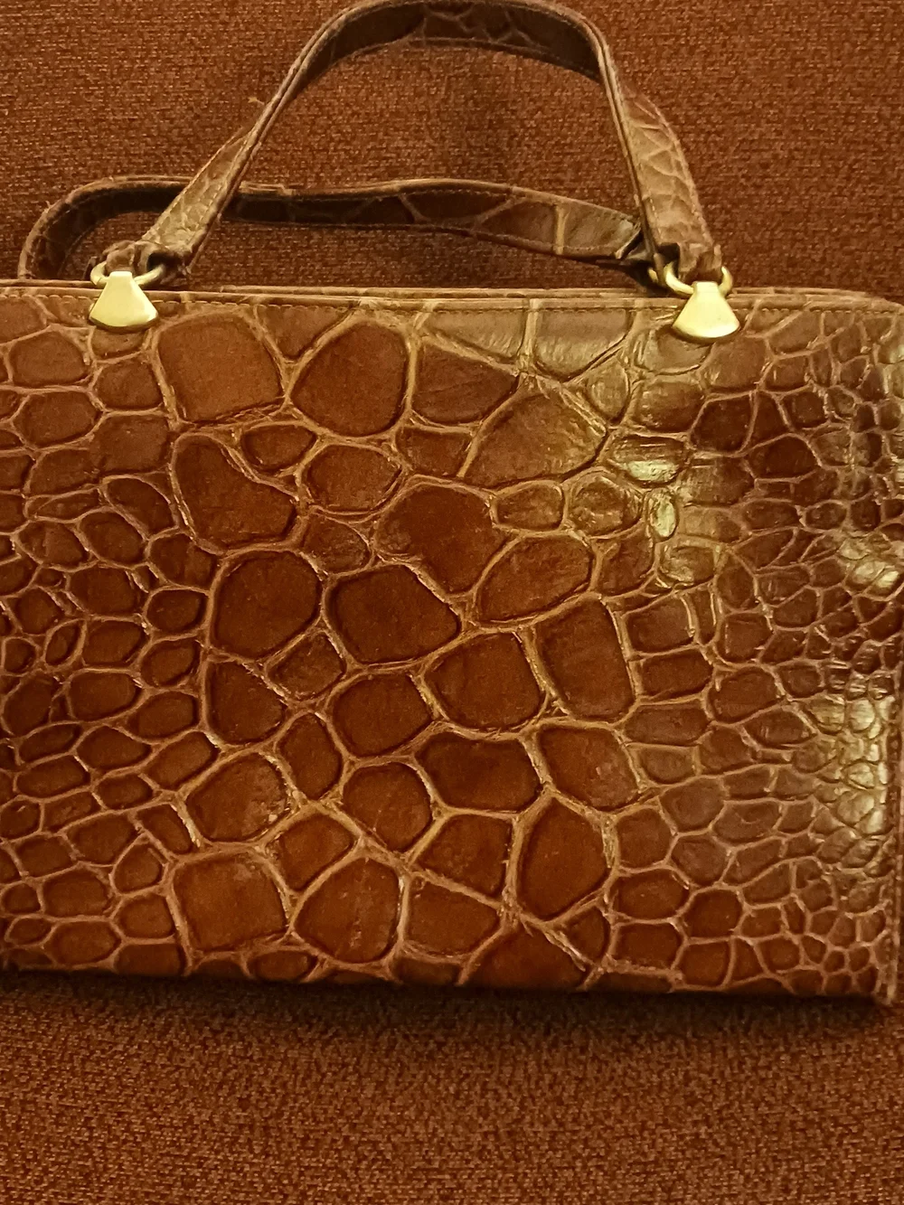 Brown Croc-Embossed Leather Tote Bag